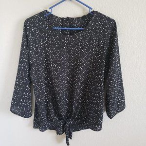 PaperMoon Woman Size S Blouse NWT Black White Dots 3/4 Bell Sleeve Tie Front